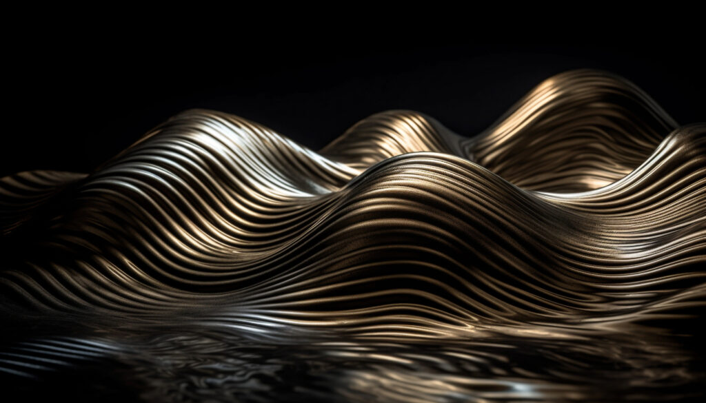 shiny gold wave pattern on dark backdrop generated by ai
